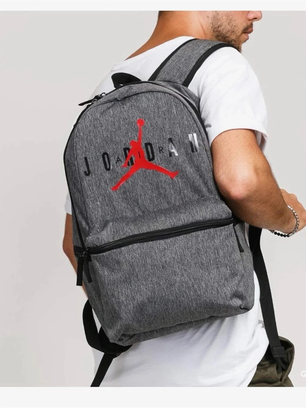 Jordan Grey Backpack with Red Jumpman Accent